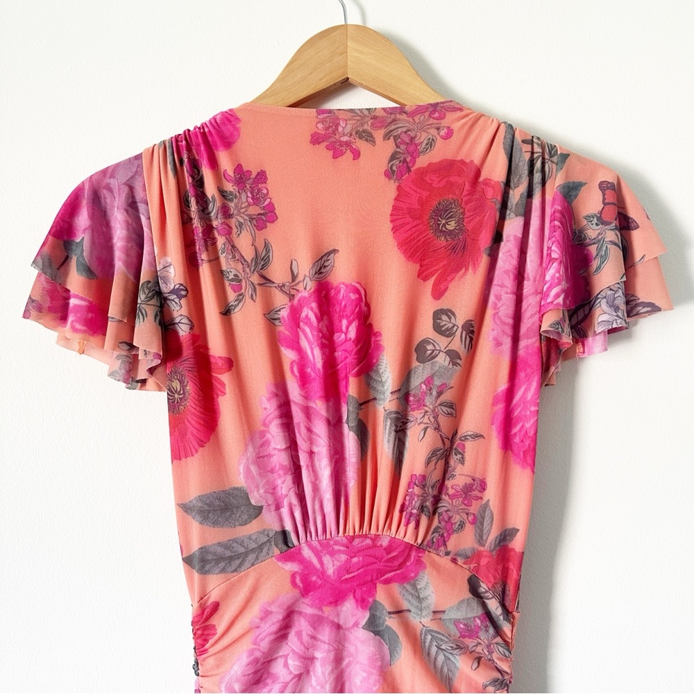 Maeve by Anthropologie Simone Floral Midi Dress Orange Pink XS NWT - Picture 9 of 12